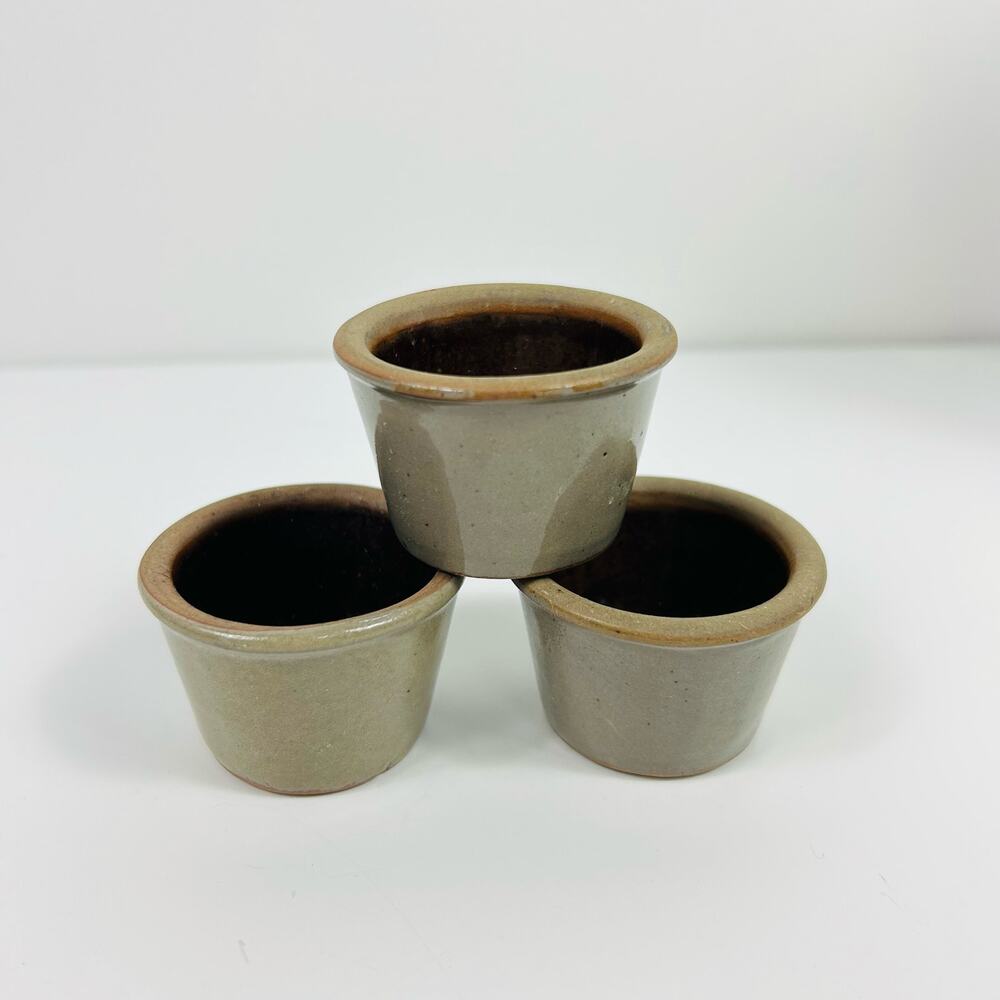 Vintage Miniature Stoneware Crocks Glazed Set of 3 Blue Basket Bear Cow - Picture 7 of 8